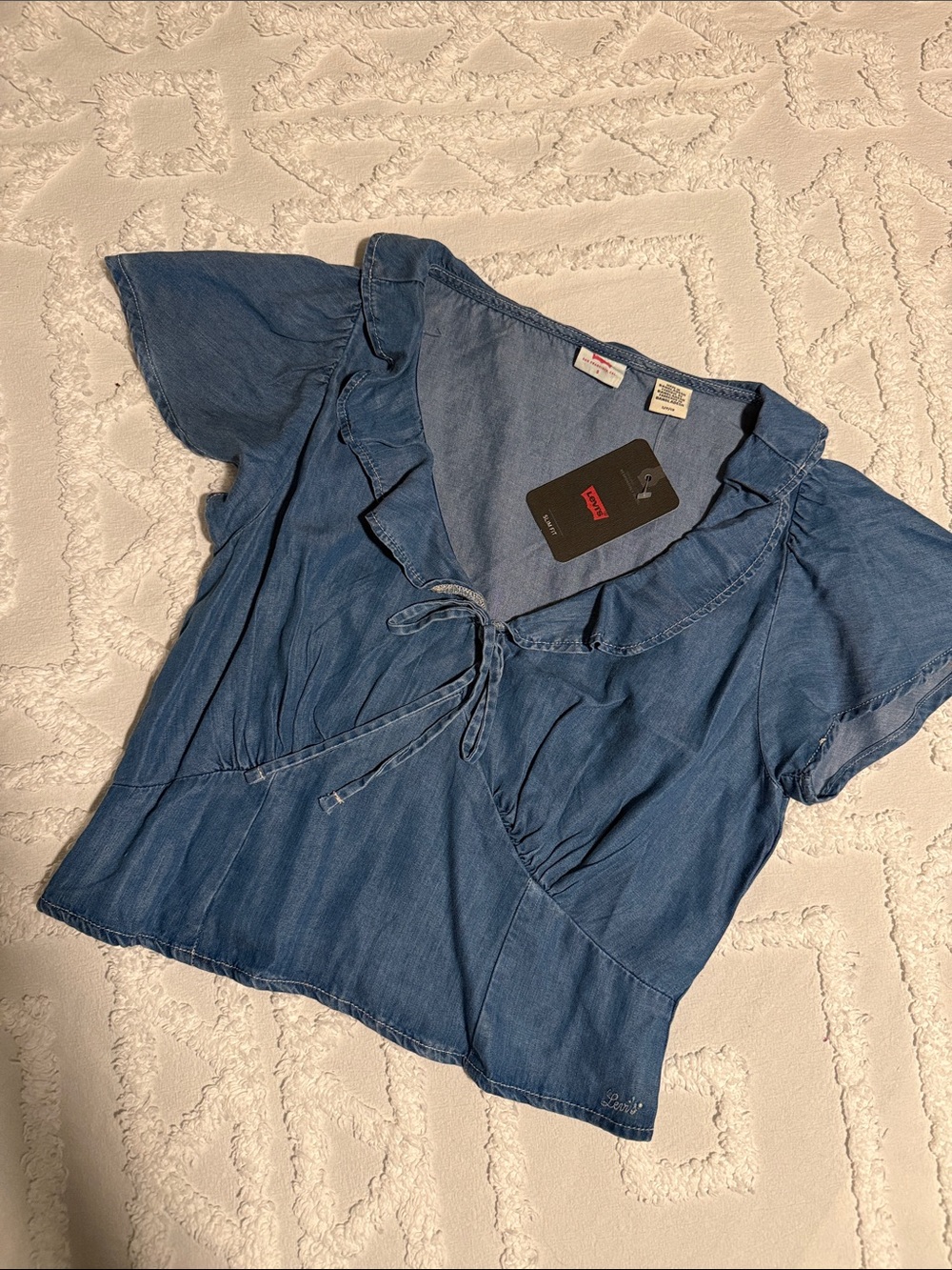 Levi's Indigo Denim Ruffled Tie-Front Top